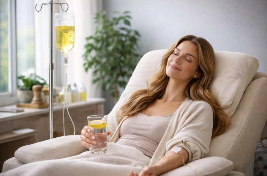 Žena prima vitaminsku infuziju.